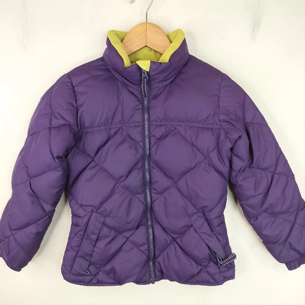 Lands' End Down Puffer Jacket S 7-8 Kids Girls Quilted Fleece Lined Winter